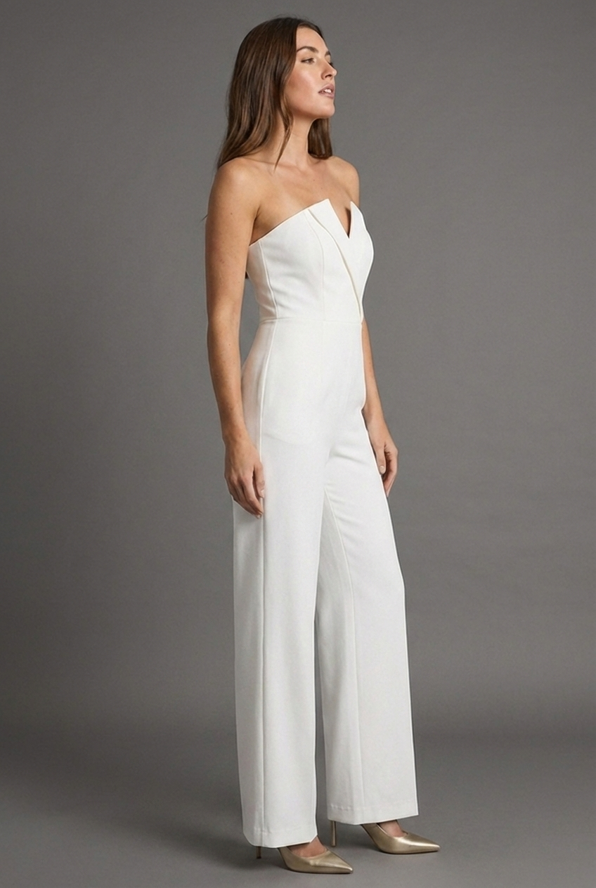 Women's Strapless Jumpsuit with Wide-Leg Trousers - 7