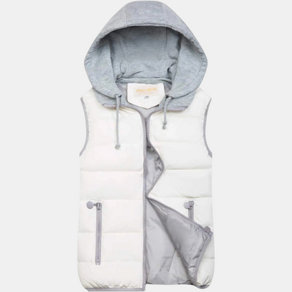 Women's Hooded Puffer Gilet Sleeveless Quilted Zip Up Gilet - White
