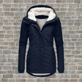 Women's Hooded Parka with Fleece Lining and Zip Fastening - Navy Blue