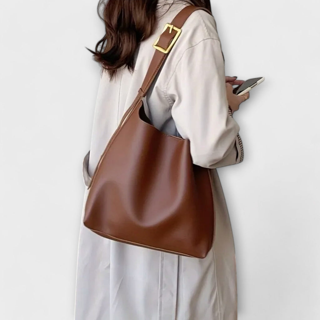 Women's Shoulder Bag with Wide Strap and Solid Colour Design - 3