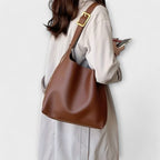 Women's Shoulder Bag with Wide Strap and Solid Colour Design - 3