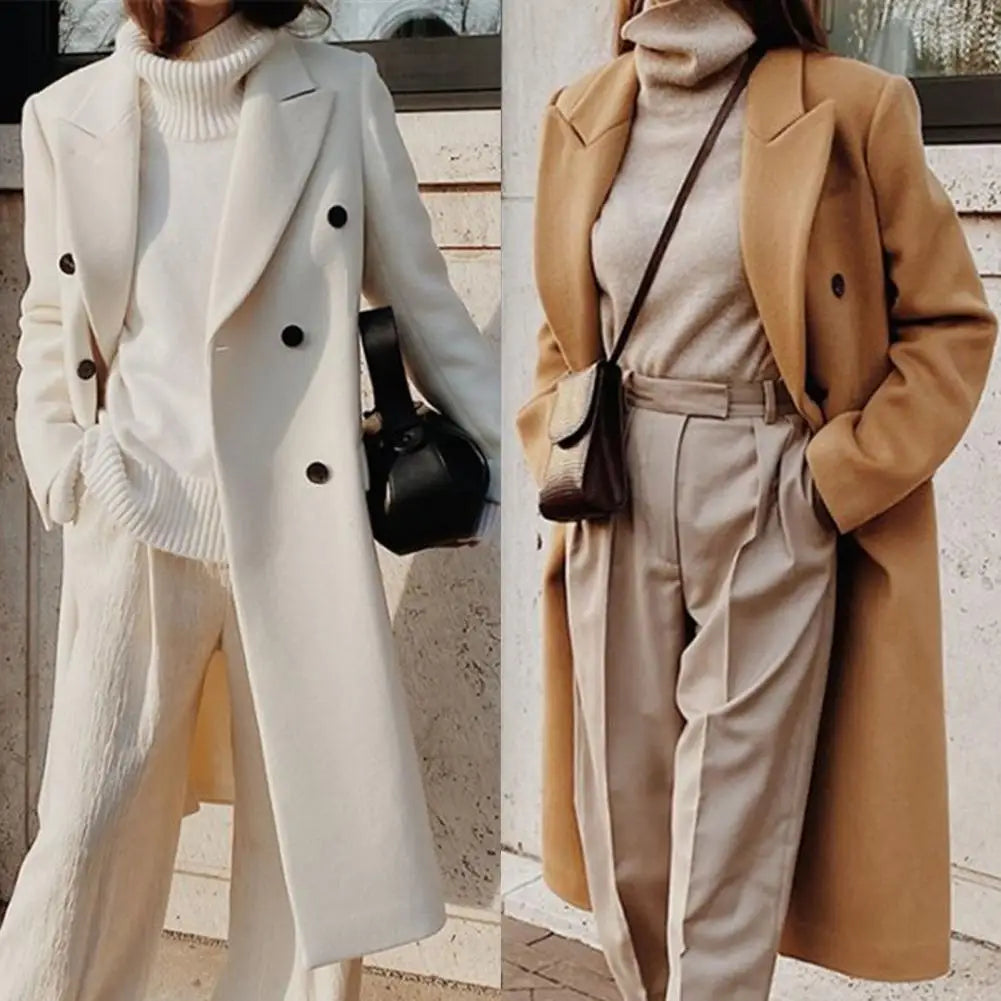 Women's Double-Breasted Wool Blazer Notched Lapel - 4