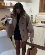 Women's Oversized Single-Breasted Wool Coat Short Fit - 10