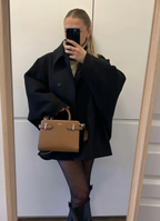 Women's Oversized Single-Breasted Wool Coat Short Fit - 14