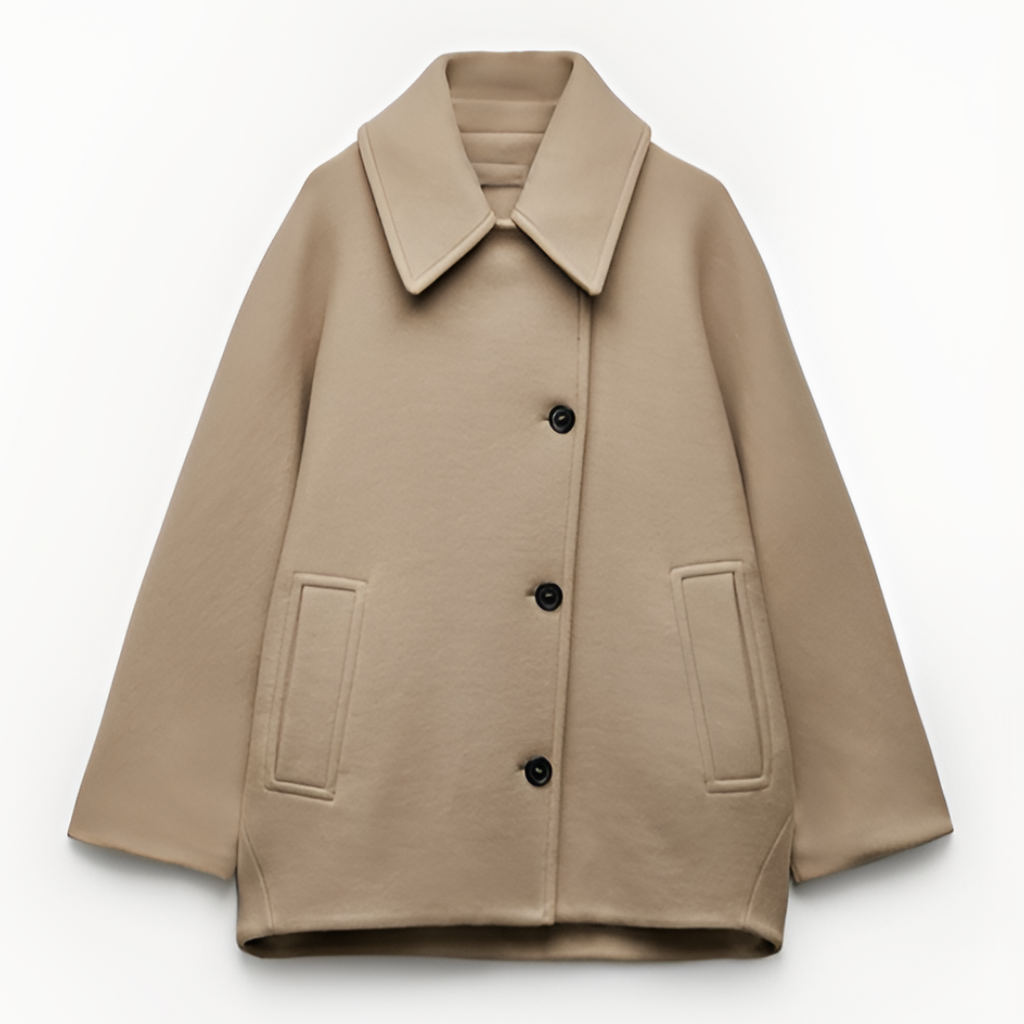 Women's Oversized Single-Breasted Wool Coat Short Fit - 15