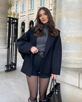 Women's Oversized Single-Breasted Wool Coat Short Fit - Black