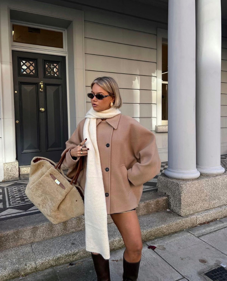 Women's Oversized Single-Breasted Wool Coat Short Fit - 8