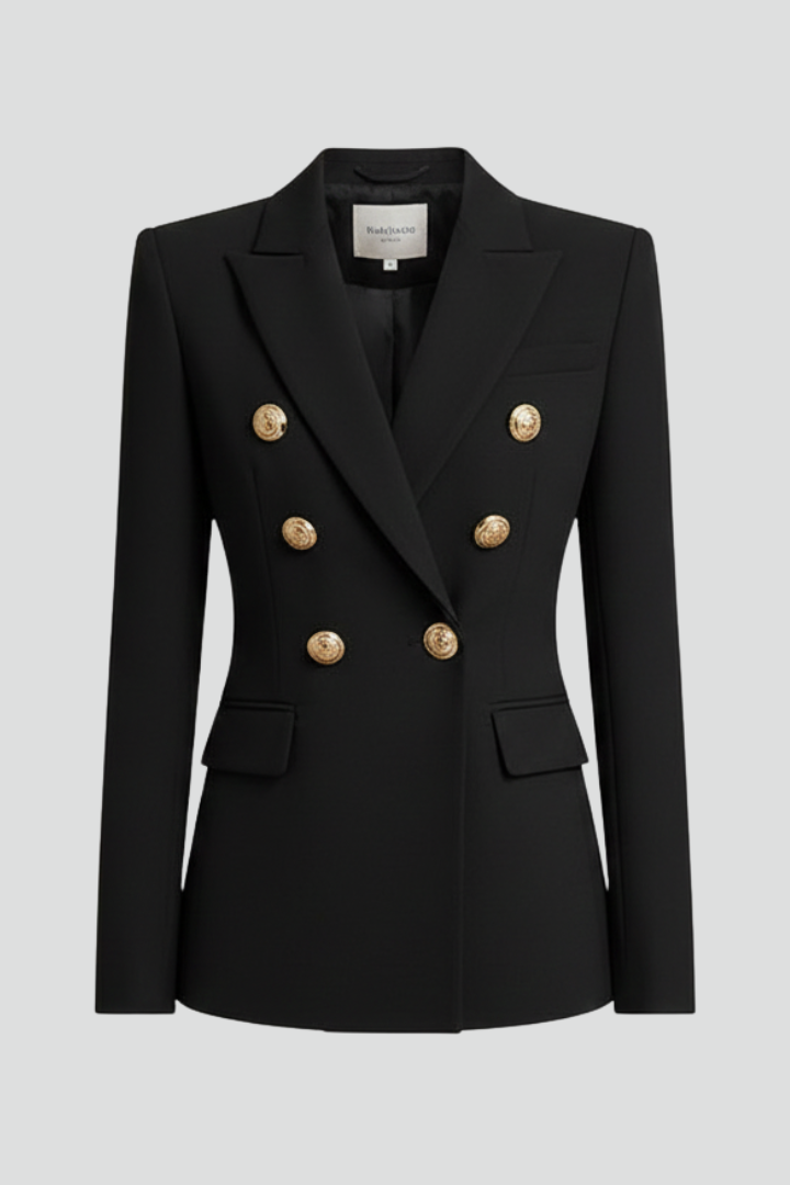 Women's Double-Breasted Blazer with Gold-Tone Buttons - 2