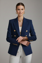 Women's Double-Breasted Blazer with Gold-Tone Buttons - Black
