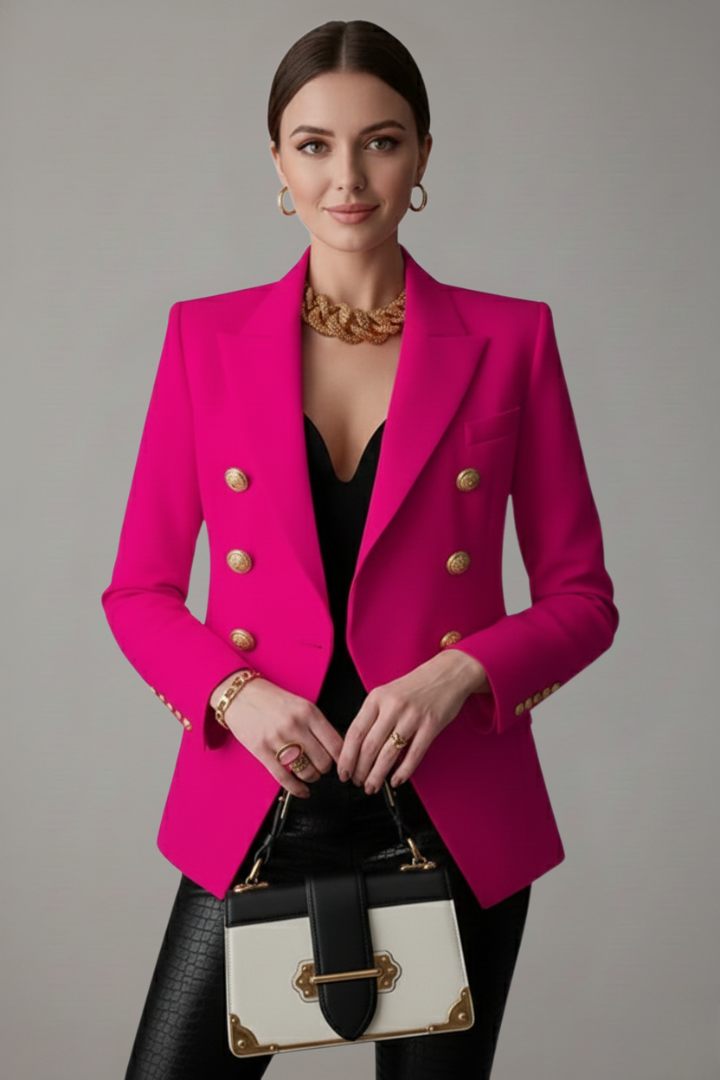 Women's Double-Breasted Blazer with Gold-Tone Buttons - Pink
