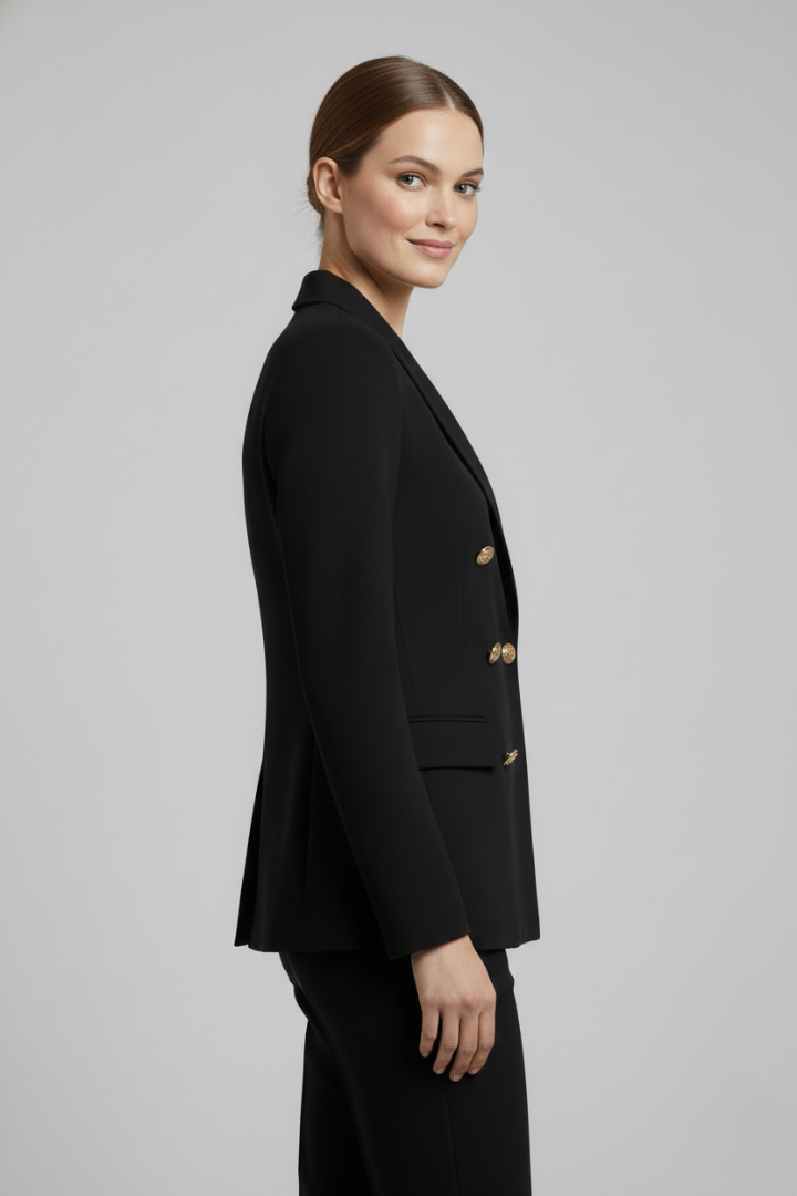 Women's Double-Breasted Blazer with Gold-Tone Buttons - 4