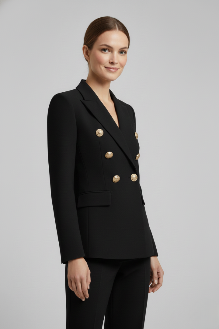 Women's Double-Breasted Blazer with Gold-Tone Buttons - 3