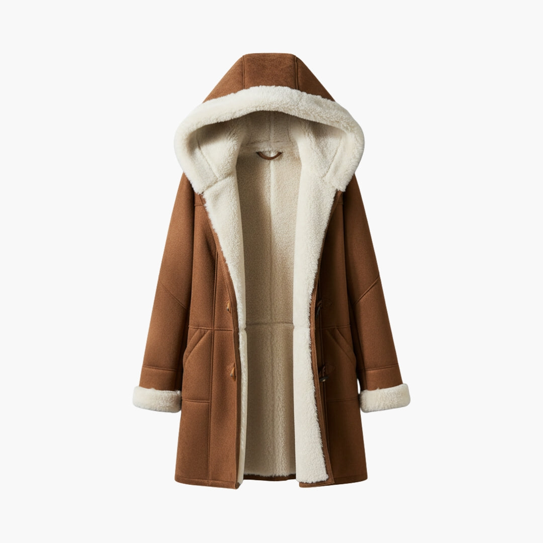 Women's Hooded Toggle Coat Sherpa Lined Mid-Thigh Length - 6