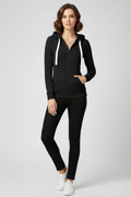 Women's Zip-Up Hoodie with Kangaroo Pockets - Black