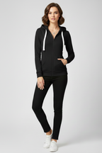 Women's Zip-Up Hoodie with Kangaroo Pockets - Black