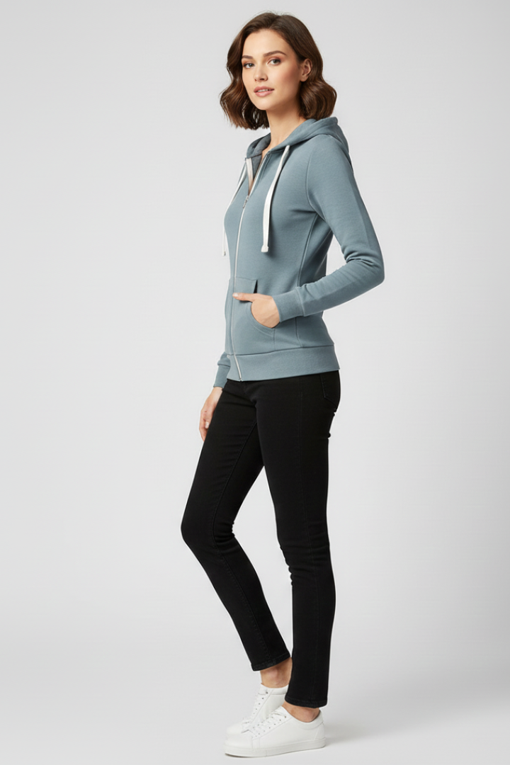 Women's Zip-Up Hoodie with Kangaroo Pockets - 3