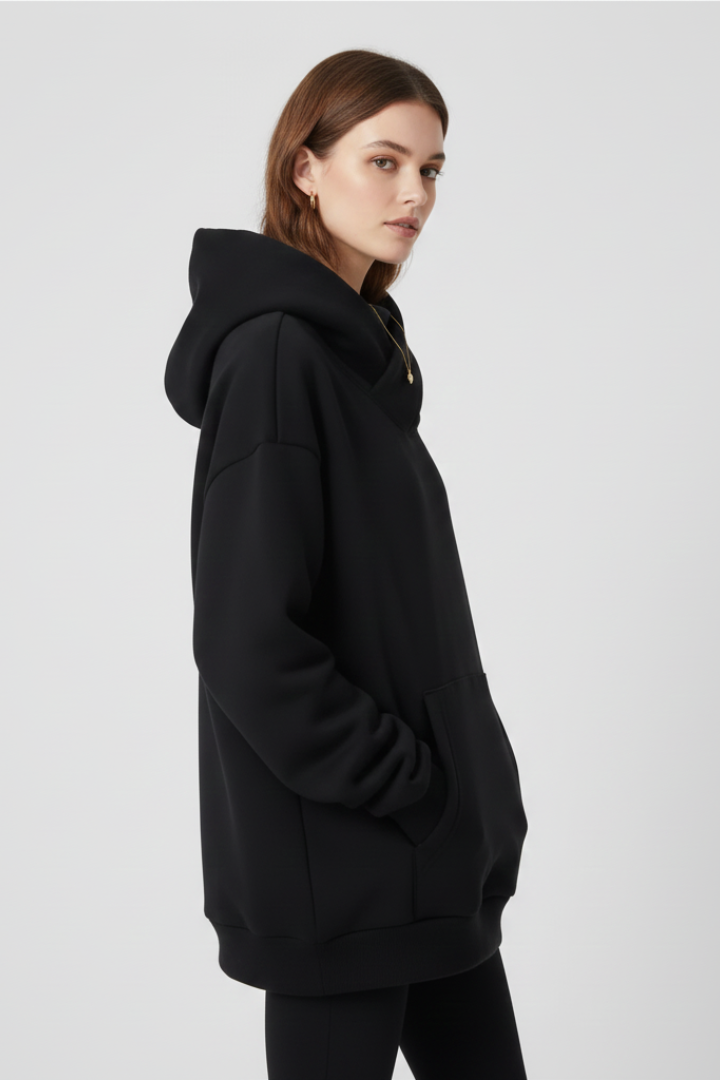 Women's Oversized Hoodie with High Neck and Wide Hood - 3