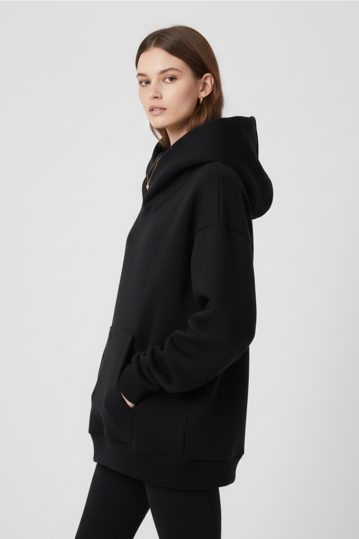 Women's Oversized Hoodie with High Neck and Wide Hood - 4