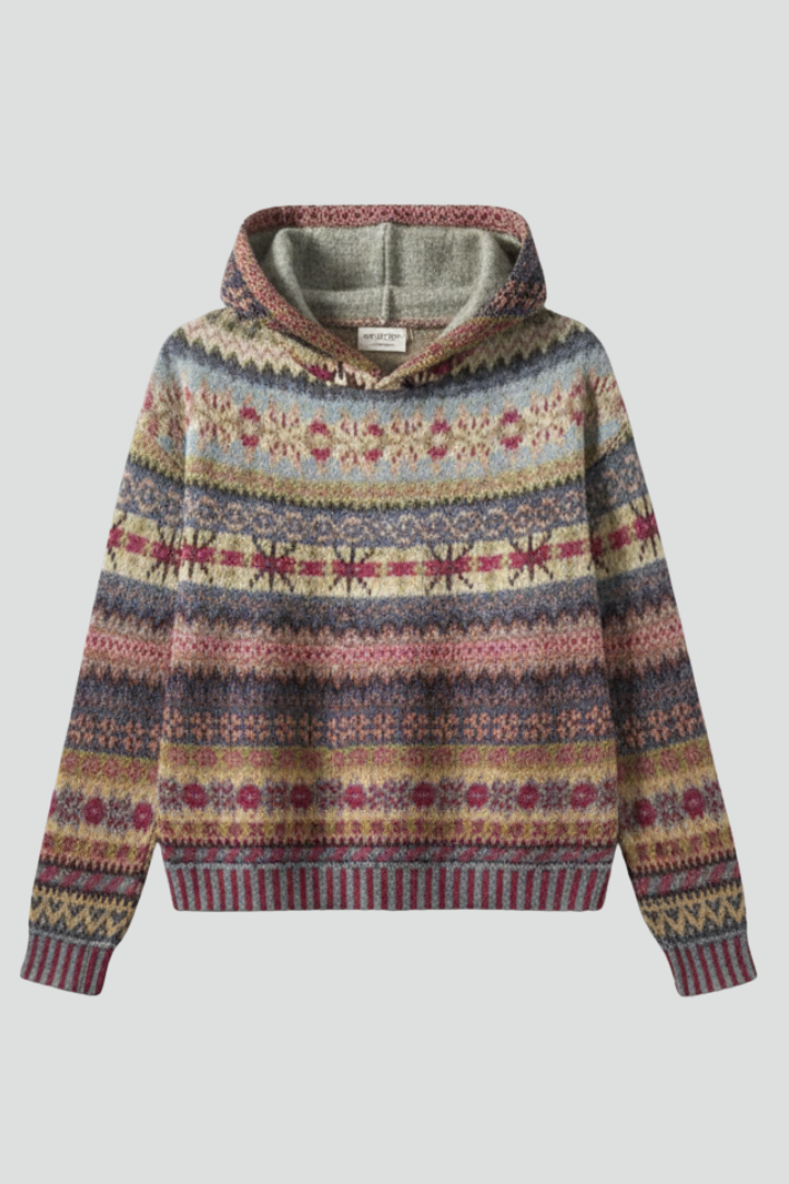 Women's Hooded Jumper with Patterned Knit and Ribbed Cuffs - 2