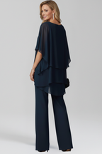 Women's Cold-Shoulder Wide-Leg Jumpsuit with Flowing Overlay - 4