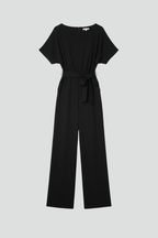 Women's Tie-Belt Wide-Leg Jumpsuit with Boat Neck - 2