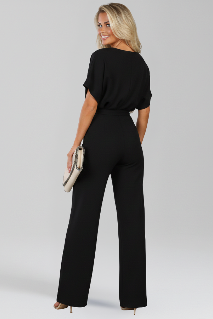 Women's Tie-Belt Wide-Leg Jumpsuit with Boat Neck - 5