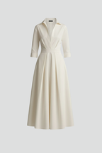 Women's Button Front Collared Midi Dress with Flared Skirt - 2