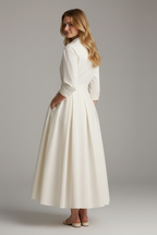 Women's Button Front Collared Midi Dress with Flared Skirt - 4