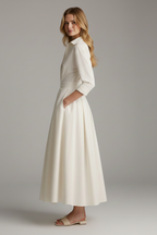 Women's Button Front Collared Midi Dress with Flared Skirt - 5