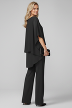 Women's Off-Shoulder Jumpsuit with Flowing Layered Top and Wide Legs - 3