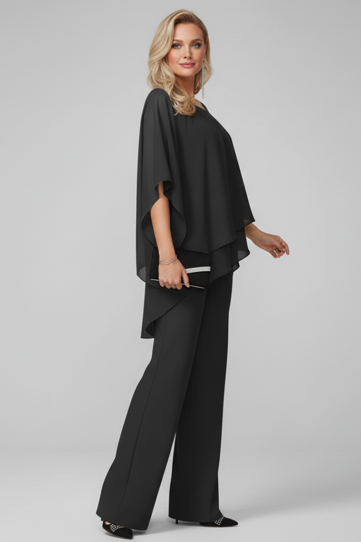 Women's Off-Shoulder Jumpsuit with Flowing Layered Top and Wide Legs - 5