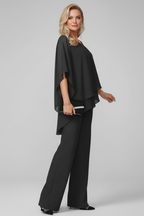 Women's Off-Shoulder Jumpsuit with Flowing Layered Top and Wide Legs - 5