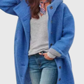 Women's Oversized Coat with Button Fastening and Side Pockets - Blue