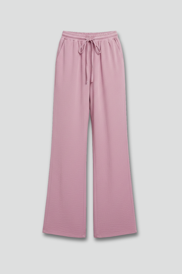 Women's Palazzo Trousers Wide Leg with Drawstring Waist and Side Pockets - 2