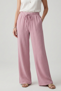 Women's Palazzo Trousers Wide Leg with Drawstring Waist and Side Pockets - Pink