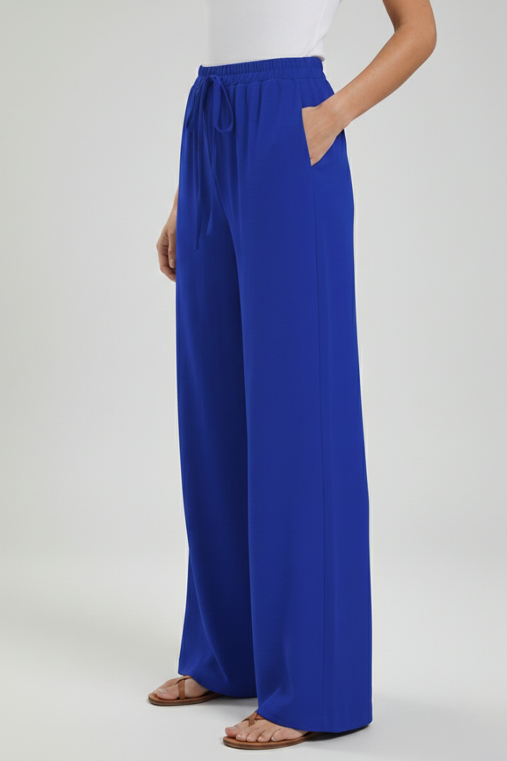 Women's Palazzo Trousers with Drawstring Waist and Side Pockets - 3