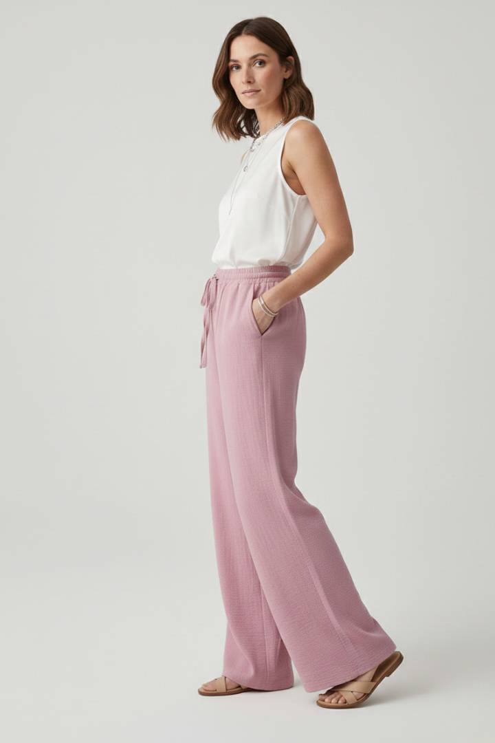 Women's Palazzo Trousers Wide Leg with Drawstring Waist and Side Pockets - 4