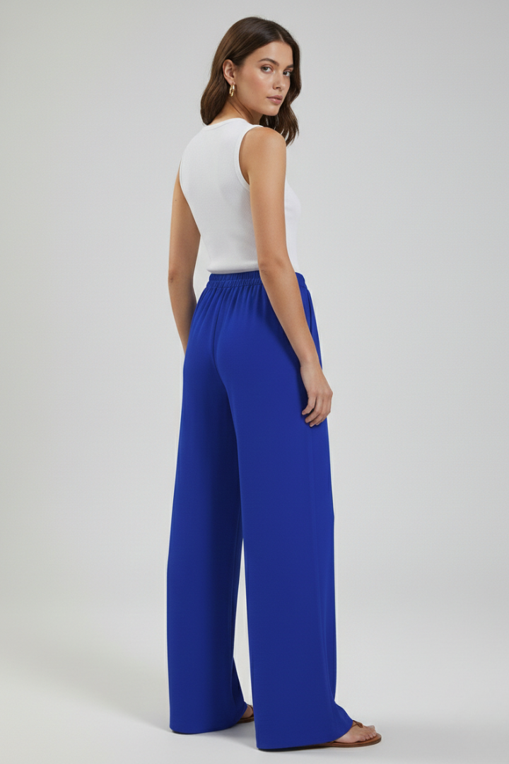 Women's Palazzo Trousers with Drawstring Waist and Side Pockets - 5