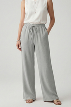Women's Palazzo Trousers Wide Leg with Drawstring Waist and Side Pockets - Grey