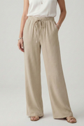 Women's Palazzo Trousers Wide Leg with Drawstring Waist and Side Pockets - Khaki