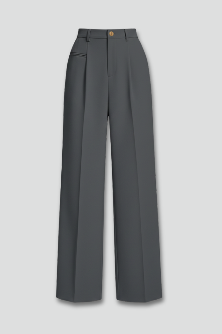Women's Palazzo Trousers with Front Pleats and Wide Leg - 2
