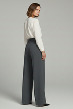 Women's Palazzo Trousers with Front Pleats and Wide Leg - 4
