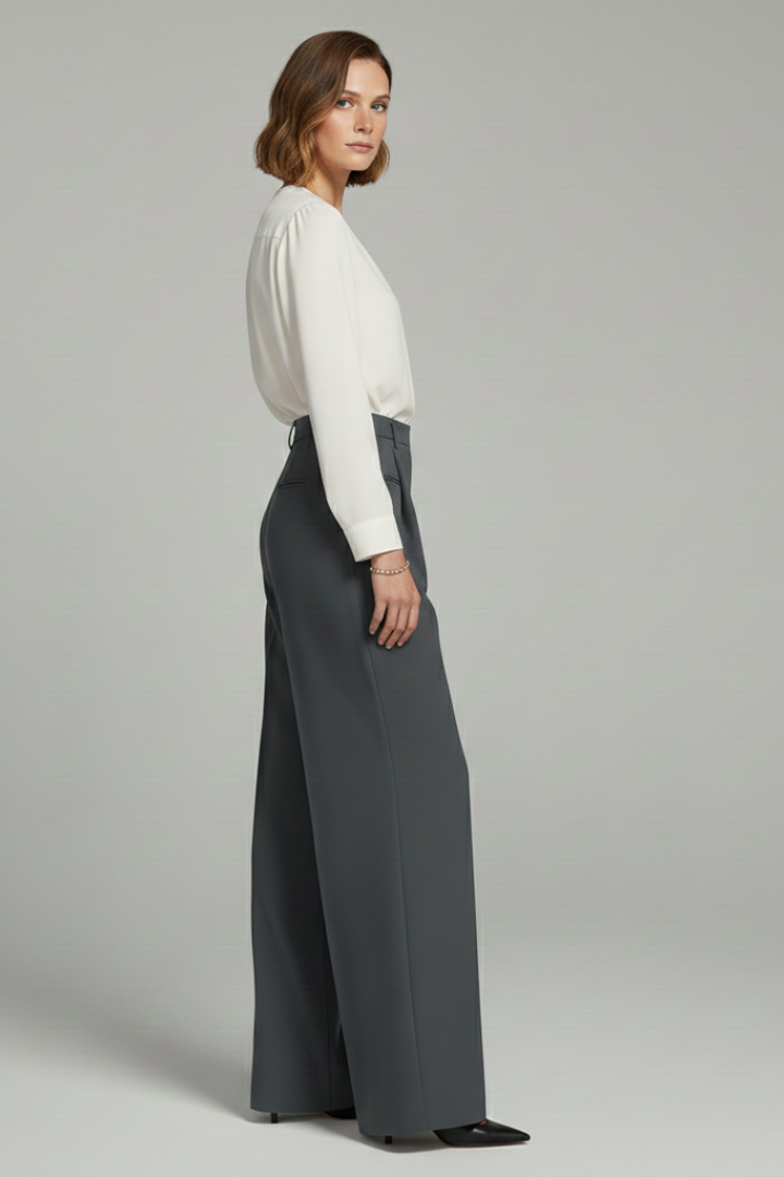 Women's Palazzo Trousers with Front Pleats and Wide Leg - 3