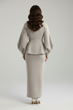 Women's V-Neck Peplum Blazer and Maxi Skirt Set - 5