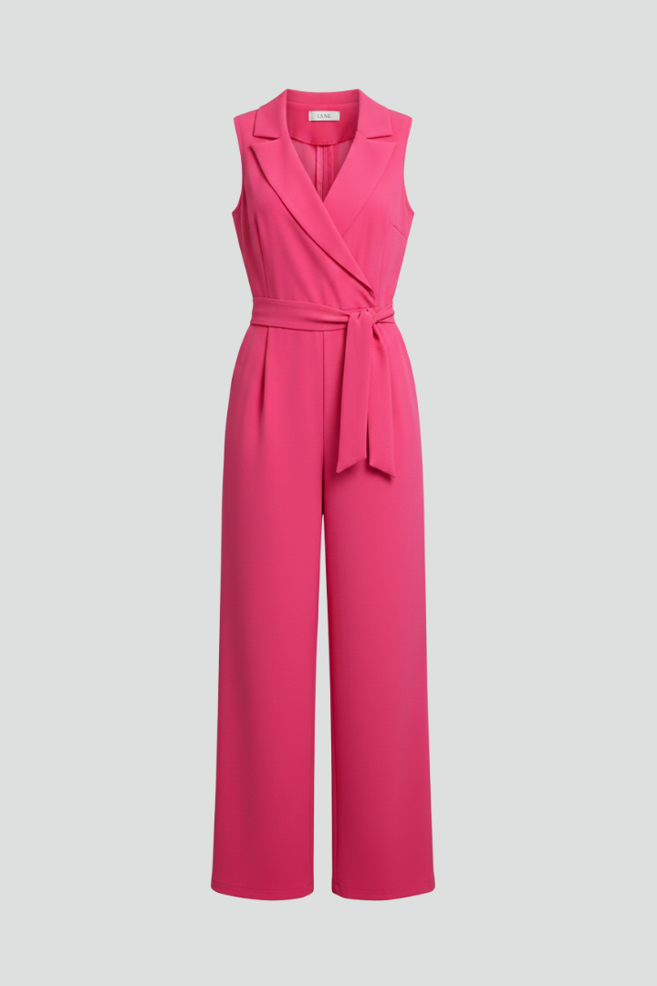 Women's Sleeveless Jumpsuit with V-Neck and Tie-Waist - 2