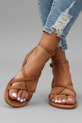 Isabella | Women’s Strappy Flat Sandals with Ankle Strap and Open Toe - Brown