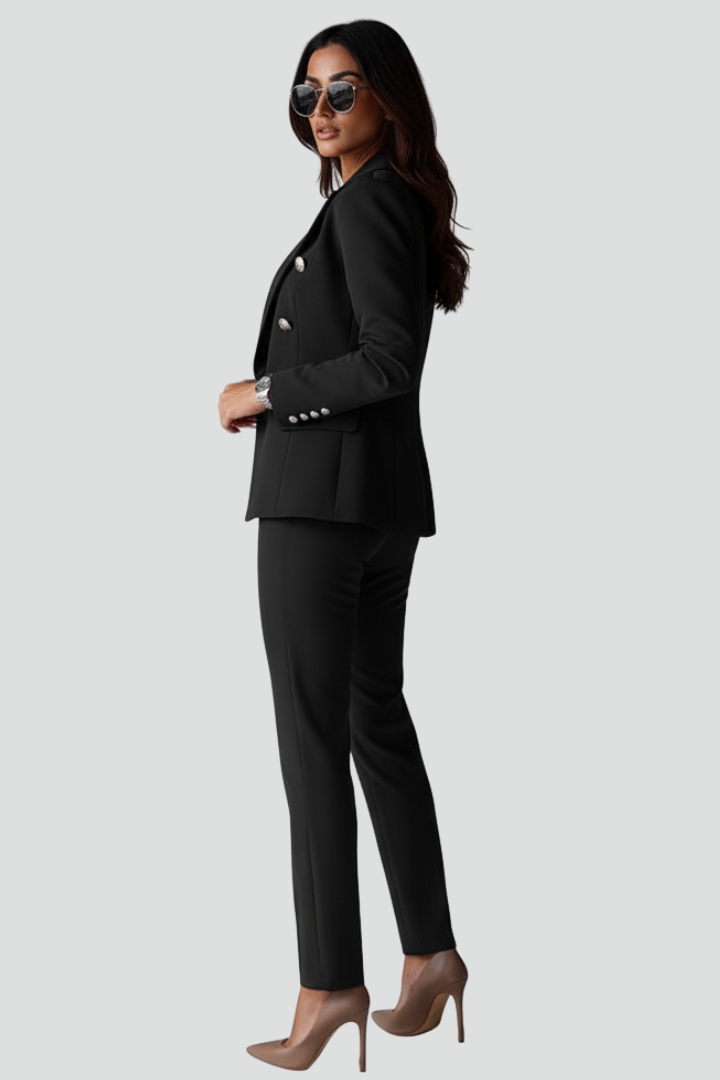 Women's Tailored Blazer and Trouser Set with Double-Breasted Buttons - 5