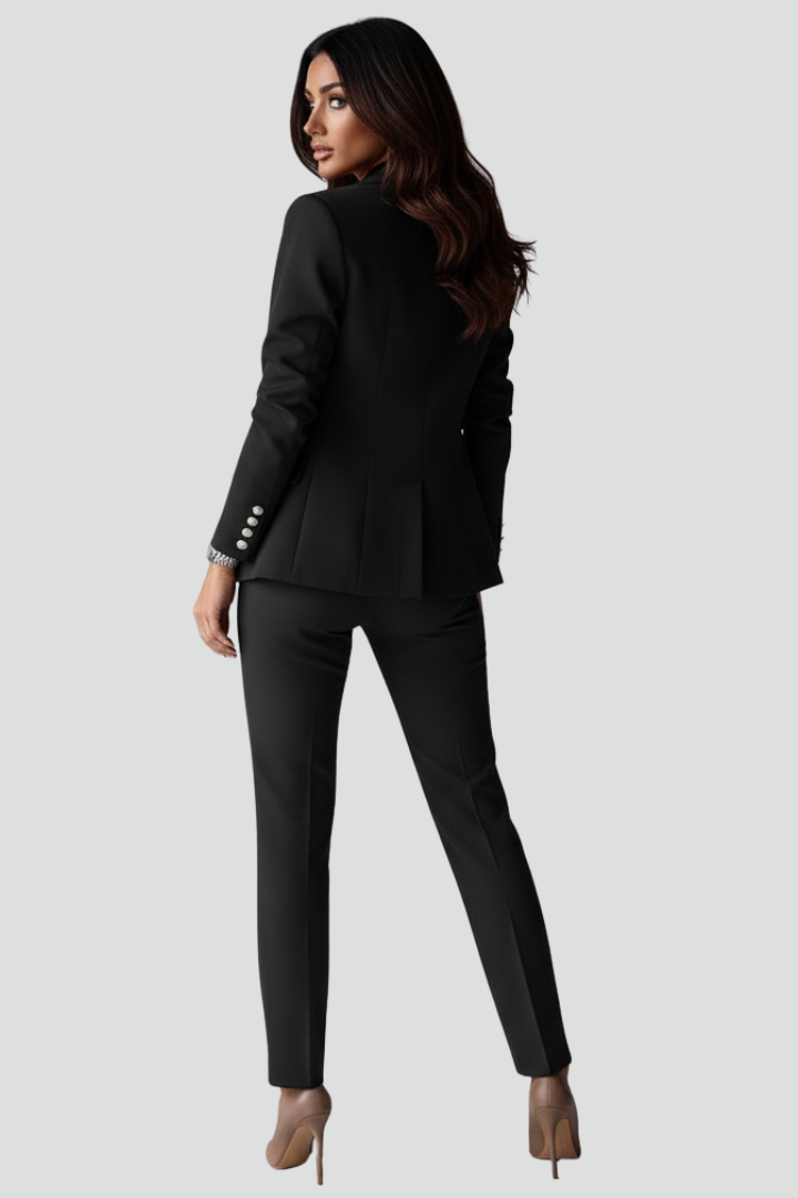 Women's Tailored Blazer and Trouser Set with Double-Breasted Buttons - 4