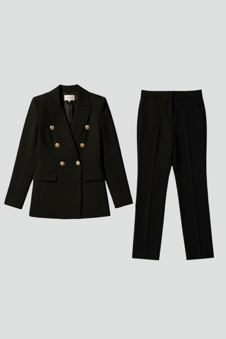 Women's Tailored Blazer and Trouser Set with Double-Breasted Buttons - 2