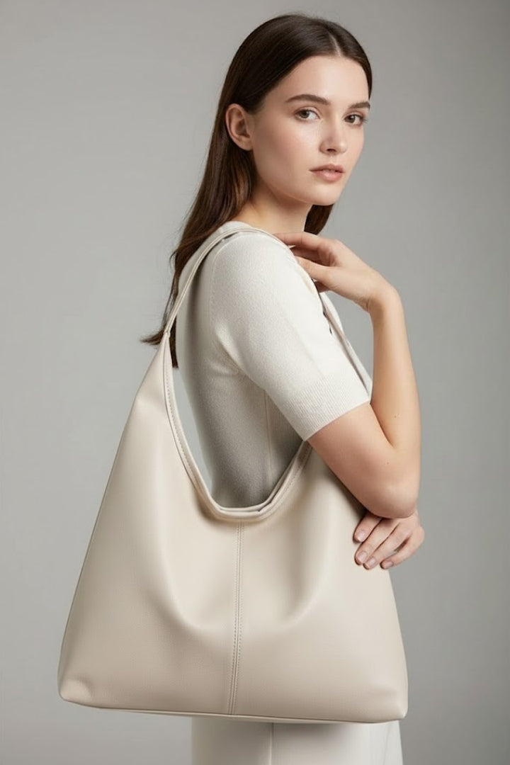 Maria | Women’s Classic Tote Bag with Faux Outer and Large Inner Pocket - White